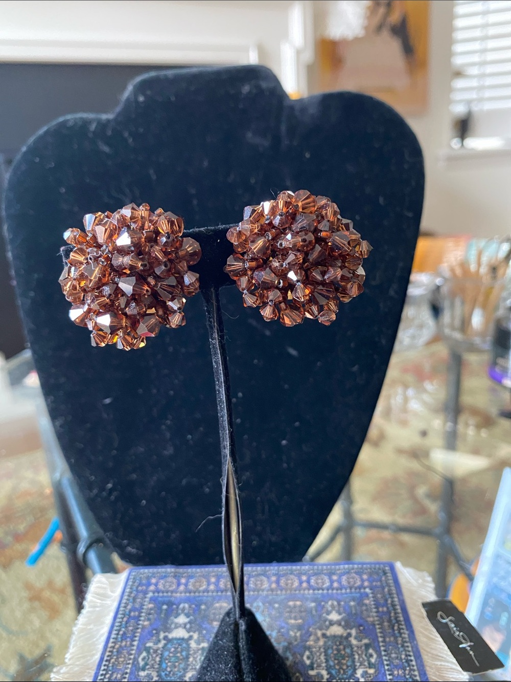 Brown Crystal Cluster Stud Earrings - Women Jewelry